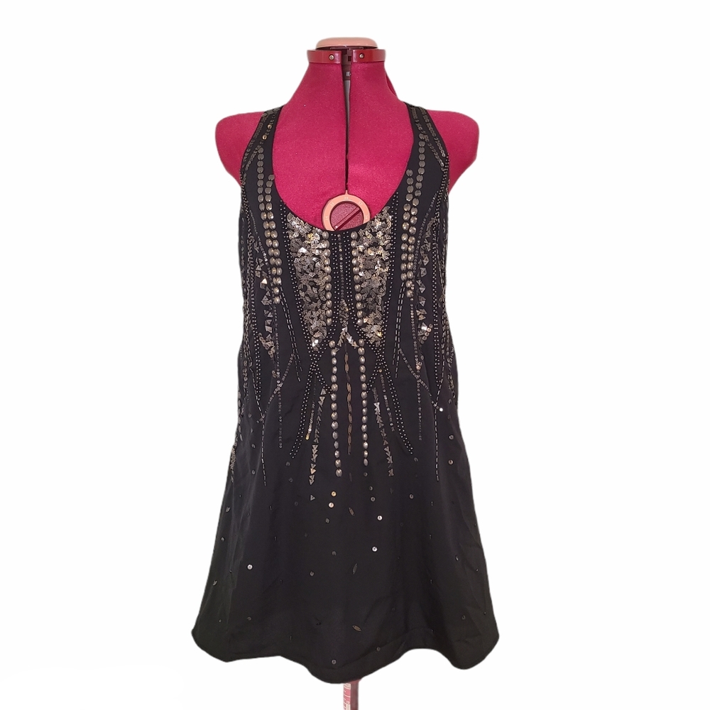 Free People Ella Black Embellished Slip Dress